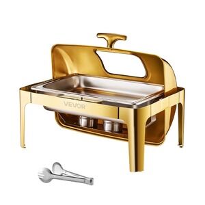 VEVOR 9QT Gold Chafing Dish | Roll Top Buffet Set | Stainless Steel Food Warmer